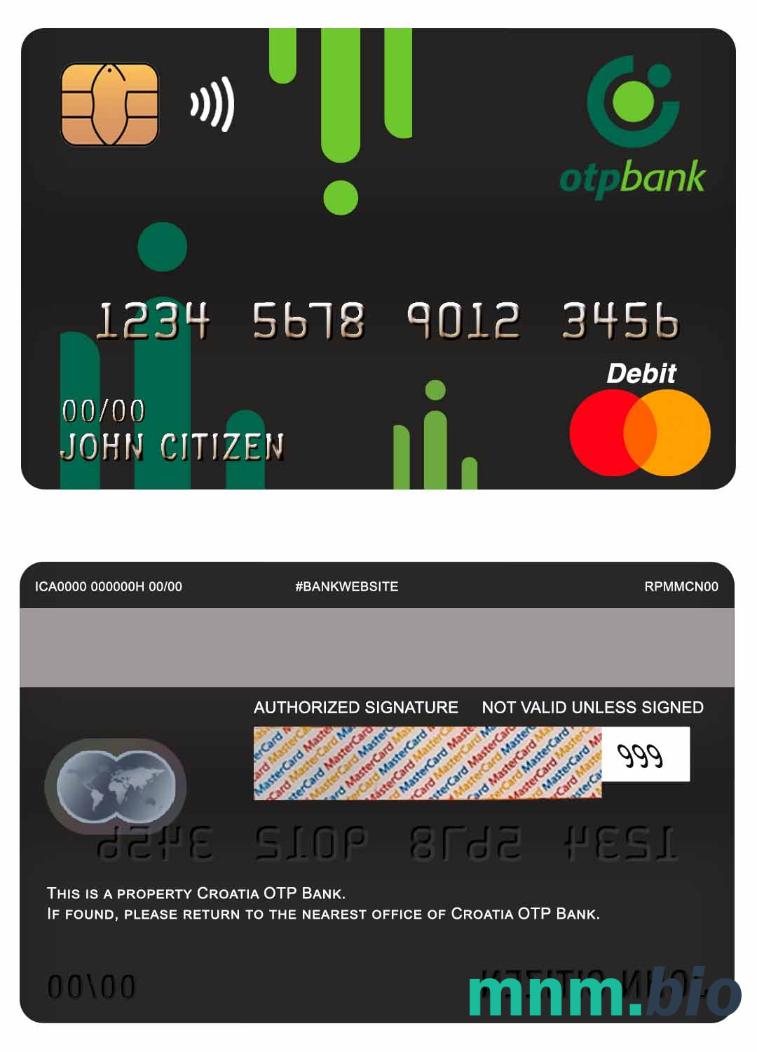 Croatia OTP bank master debet karta przykład w formacie PSD